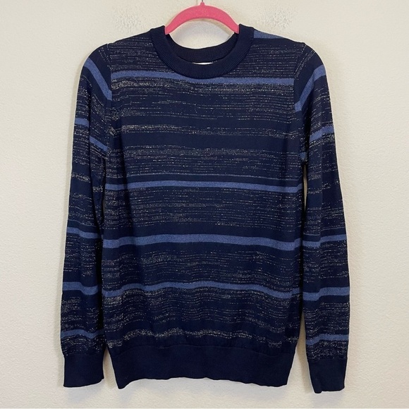 Mih Jeans Merino Wool Shimmer Crew Neck Lightweight Sweater Navy Size S - Picture 1 of 9